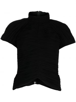 Crop top na zip s krátkými rukávy z polyesteru Rochas - černá