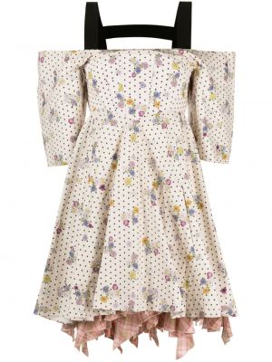 Květinové bavlněné mini šaty na zip Natasha Zinko - bílá