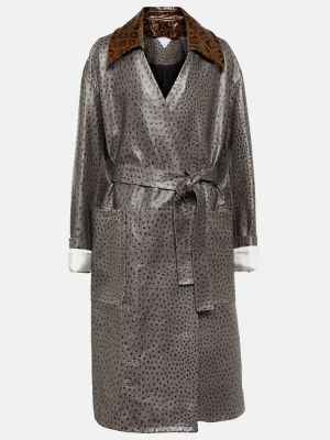 Kožený kabát Bottega Veneta šedý