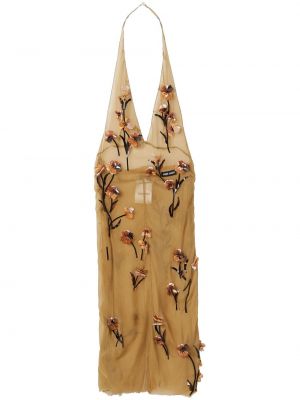 Φλοράλ κοκτέιλ φόρεμα με κέντημα με λαιμόκοψη v Miu Miu κίτρινο