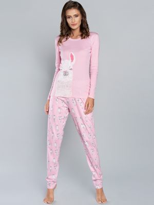 Pantaloni cu imagine cu mâneci lungi Italian Fashion roz