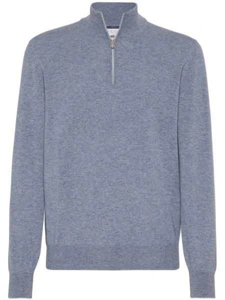 Kaschmir poloshirt mit reißverschluss Brunello Cucinelli blau