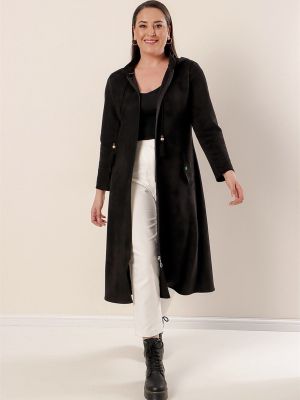 Semišový kabát s korálky na zip By Saygı černý