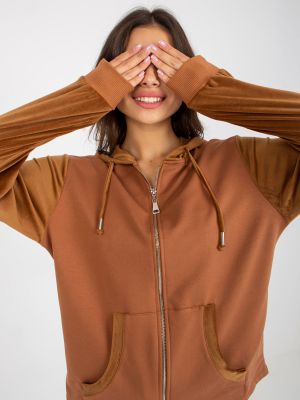 Veliūrinis džemperis Fashionhunters ruda