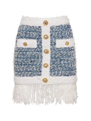 Φούστα mini από βισκόζη tweed Balmain μπλε