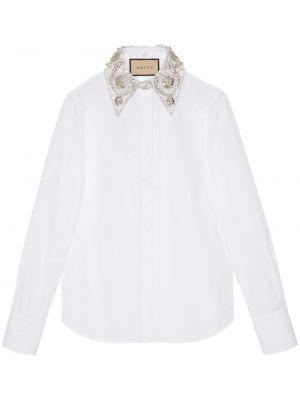 Βαμβακερό πουκάμισο με πετραδάκια Gucci λευκό