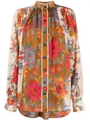 Svilena bluza s cvetličnim vzorcem s potiskom Zimmermann rjava