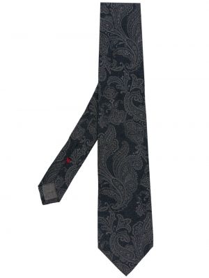 Jedwabny krawat z wzorem paisley Brunello Cucinelli niebieski