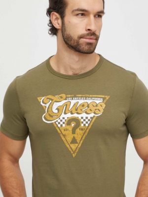 Koszulka bawełniana z nadrukiem Guess zielona