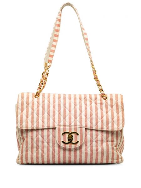 Lanena potovalna torba s črtami Chanel Pre-owned