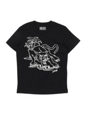Koszulka z nadrukiem w tygrysie prążki Diesel czarna