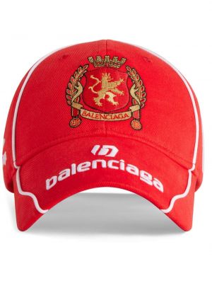 Bombažna kapa s šiltom z vezenjem Balenciaga rdeča