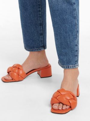 Pletené kožené sandále Miu Miu oranžová