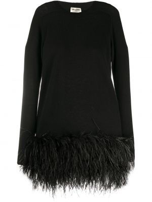Mini vestido con plumas de plumas Saint Laurent negro