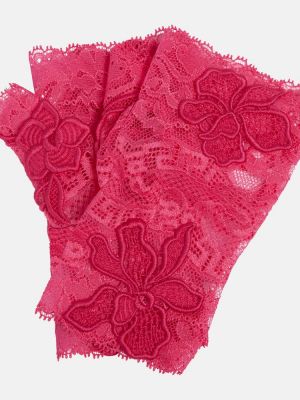 Haftowane rękawiczki koronkowe Versace różowe