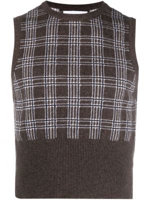 Kockovaná vesta s potlačou Thom Browne sivá