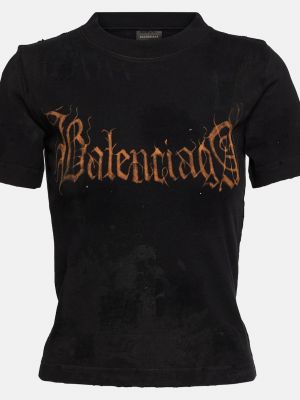 Хлопковая футболка с принтом Balenciaga черная