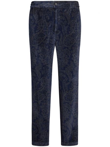 Žakárové slim fit rovné nohavice s paisley vzorom Etro modrá