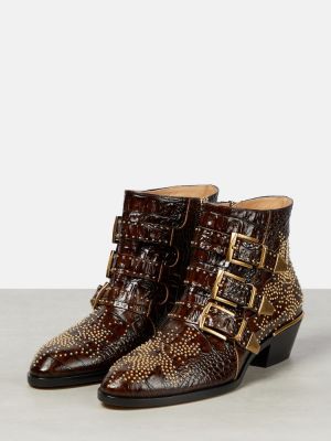 Ankle boots skórzane Chloã© brązowe