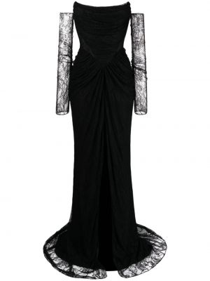 Rochie lunga cu model floral din dantelă Rhea Costa negru