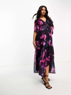 Платье на запах в цветочек с принтом Hope And Ivy Maternity фиолетовое