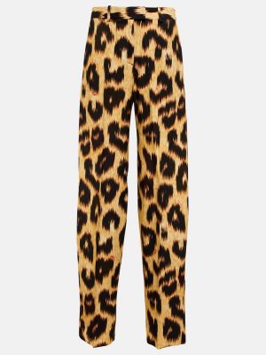 Pantaloni cu picior drept cu talie înaltă cu imagine cu model leopard The Attico maro