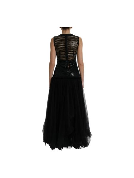 Vestido largo con lentejuelas sin mangas de malla Dolce & Gabbana negro