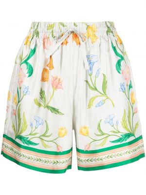 Pantaloni scurți de mătase cu model floral cu imagine Casablanca alb