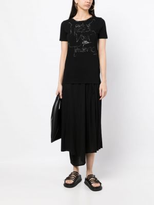 Raštuotas siuvinėtas marškinėliai Yohji Yamamoto juoda