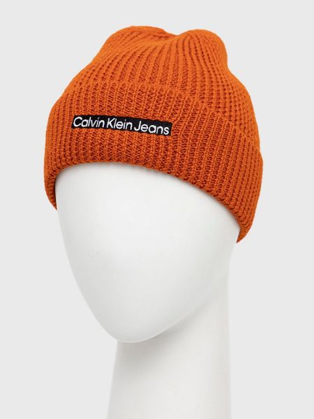 Dzianinowa czapka wełniana Calvin Klein Jeans pomarańczowa
