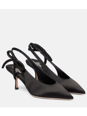 Сатенени полуотворени обувки с отворена пета Valentino Garavani черно