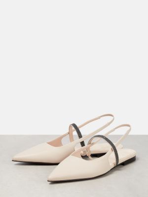 Nyitott sarkú bőr balerina cipők Brunello Cucinelli bézs