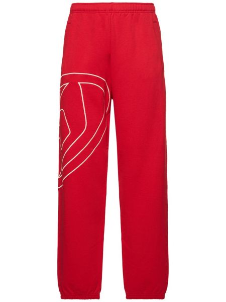 Haftowane spodnie sportowe bawełniane Diesel czerwone
