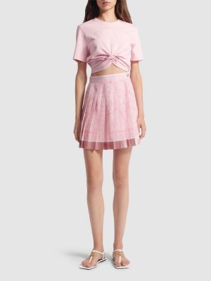 Plisované hedvábné mini sukně s potiskem Versace růžové