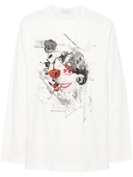 Raštuotas medvilninis marškinėliai Yohji Yamamoto balta
