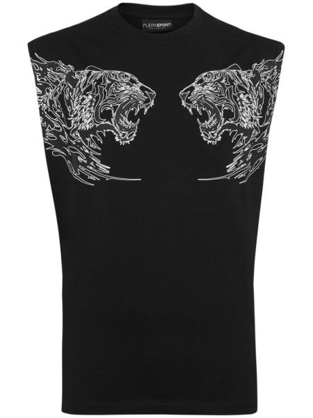 Koszula bawełniana z nadrukiem w tygrysie prążki Plein Sport czarna