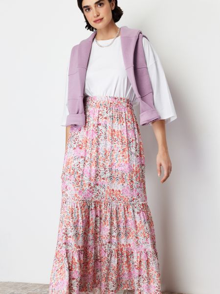 Pletené květinové sukně Trendyol růžové