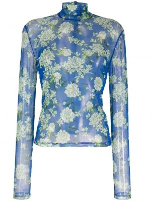 Ren trykt floral bluse Shuting Qiu blå