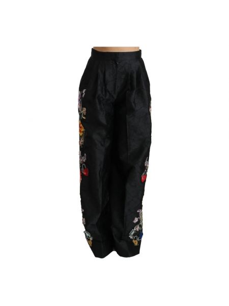Haftowane spodnie z cekinami Dolce And Gabbana czarne