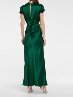 Jedwabna satynowa sukienka długa koronkowa Rodarte zielona