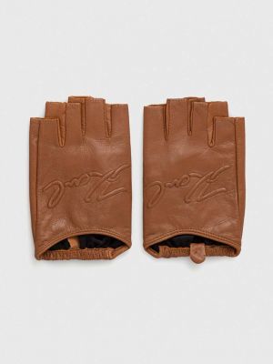 Шкіряні рукавички Karl Lagerfeld коричневі