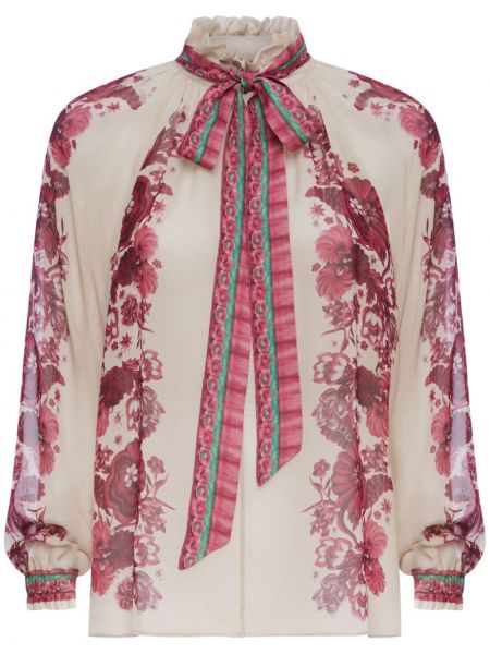 Svilena bluza s cvjetnim printom s printom La Doublej bijela