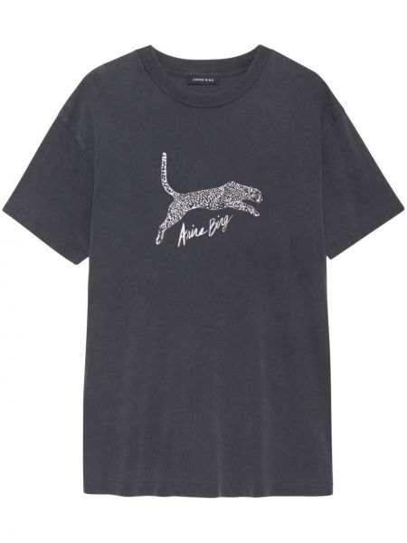 Kokvilnas t-krekls ar leoparda rakstu Anine Bing melns