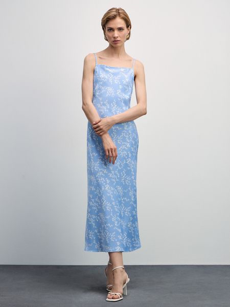 Атласное платье с принтом Zarina голубое