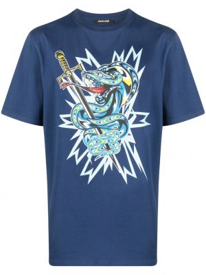 Raštuotas medvilninis marškinėliai Roberto Cavalli mėlyna