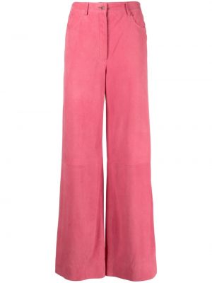 Pantaloni din piele de căprioară cu croială lejeră Alberta Ferretti roz