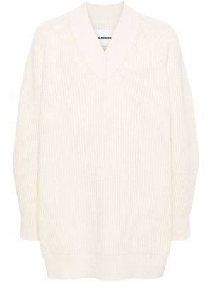 Пуловер с v-образно деколте Jil Sander бяло