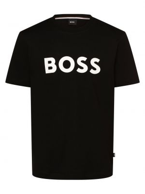 Koszulka z nadrukiem bawełniana Boss czarna