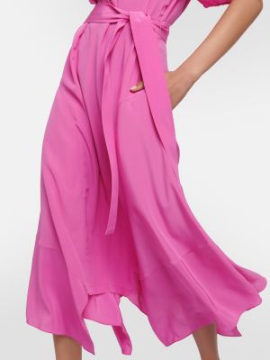 Jedwabna sukienka midi asymetryczna Stella Mccartney różowa