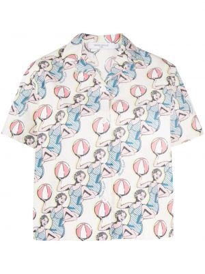 Bavlněná košile s potiskem Maison Kitsuné bílá